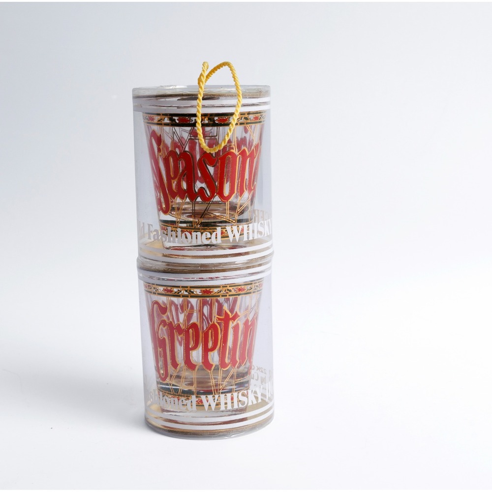 Vintage Culver Seasons Greetings Whiskey Shot Glasses 22K Gold 1980s Set of 2